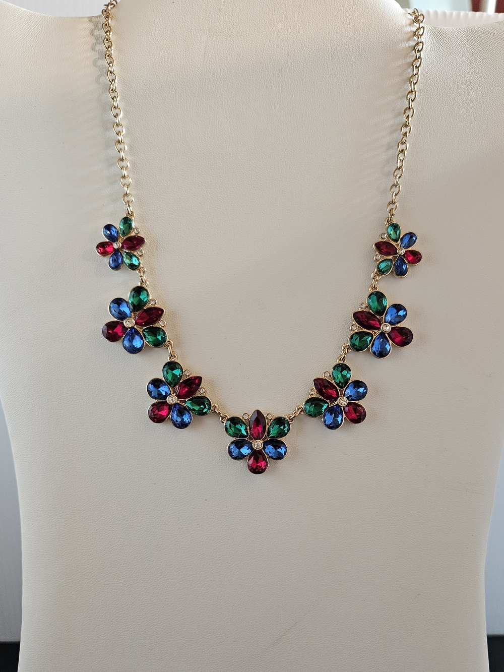 Gloria Vanderbilt Multicolor Floral Crystal Necklace - Gold Chain